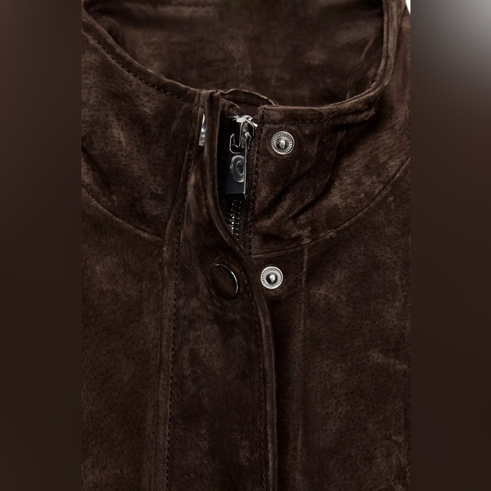 Zara Brown Real natural Suede bomber Jacket size S - Picture 3 of 11
